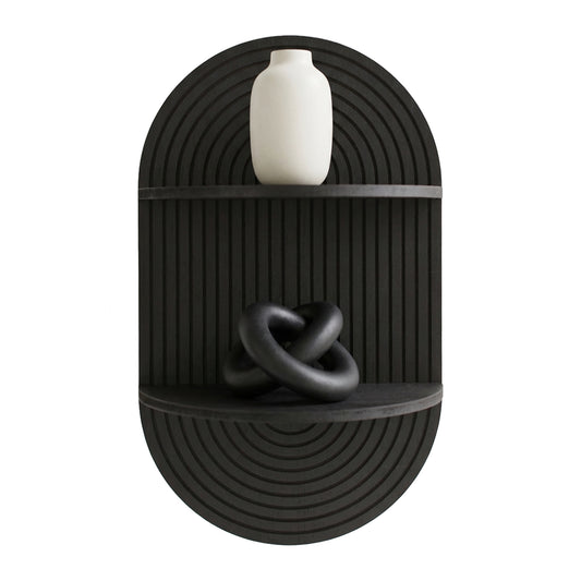 Black Boho Arched Carved Modular Lunar Ledges 2-Tier Floating Wall Shelf