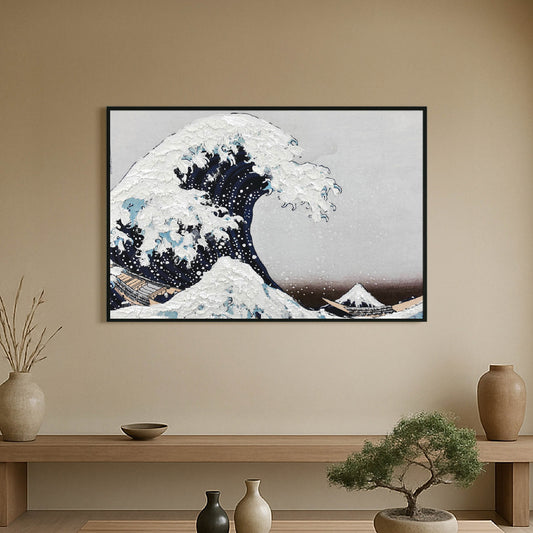 Framed Canvas Wall Print - The Great Wave by Hokusai, Japanese