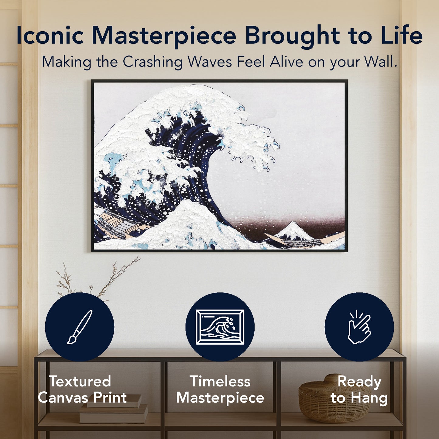 Framed Canvas Wall Print - The Great Wave by Hokusai, Japanese