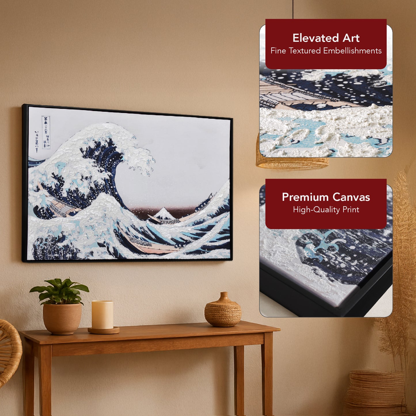 Framed Canvas Wall Print - The Great Wave by Hokusai, Japanese