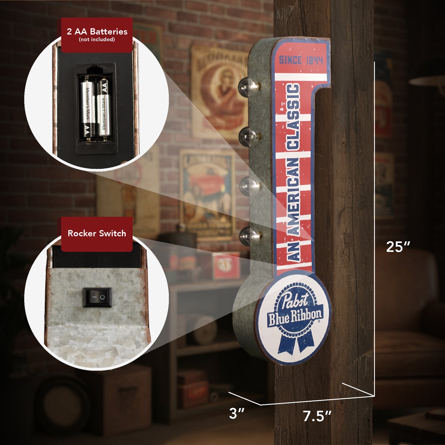 Pabst Blue Ribbon LED Metal Sign - Retro Marquee Wall Decor, masculine wall decor, metal, man cave, game room, and home bar decor for men, designed for man cave, game room, home bar, bar, crafted to elevate a relaxed social setting.