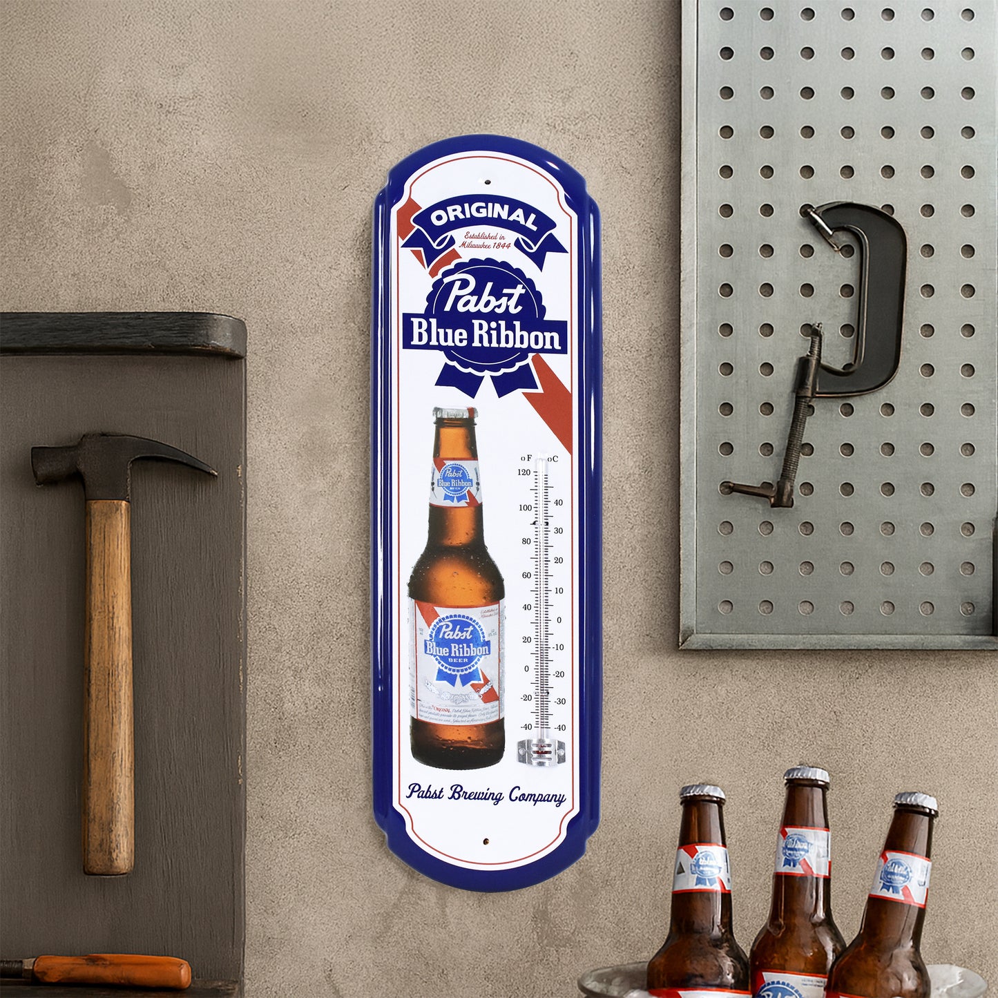 Pabst Blue Ribbon Vintage Thermometer - Indoor/Outdoor Retro Sign
