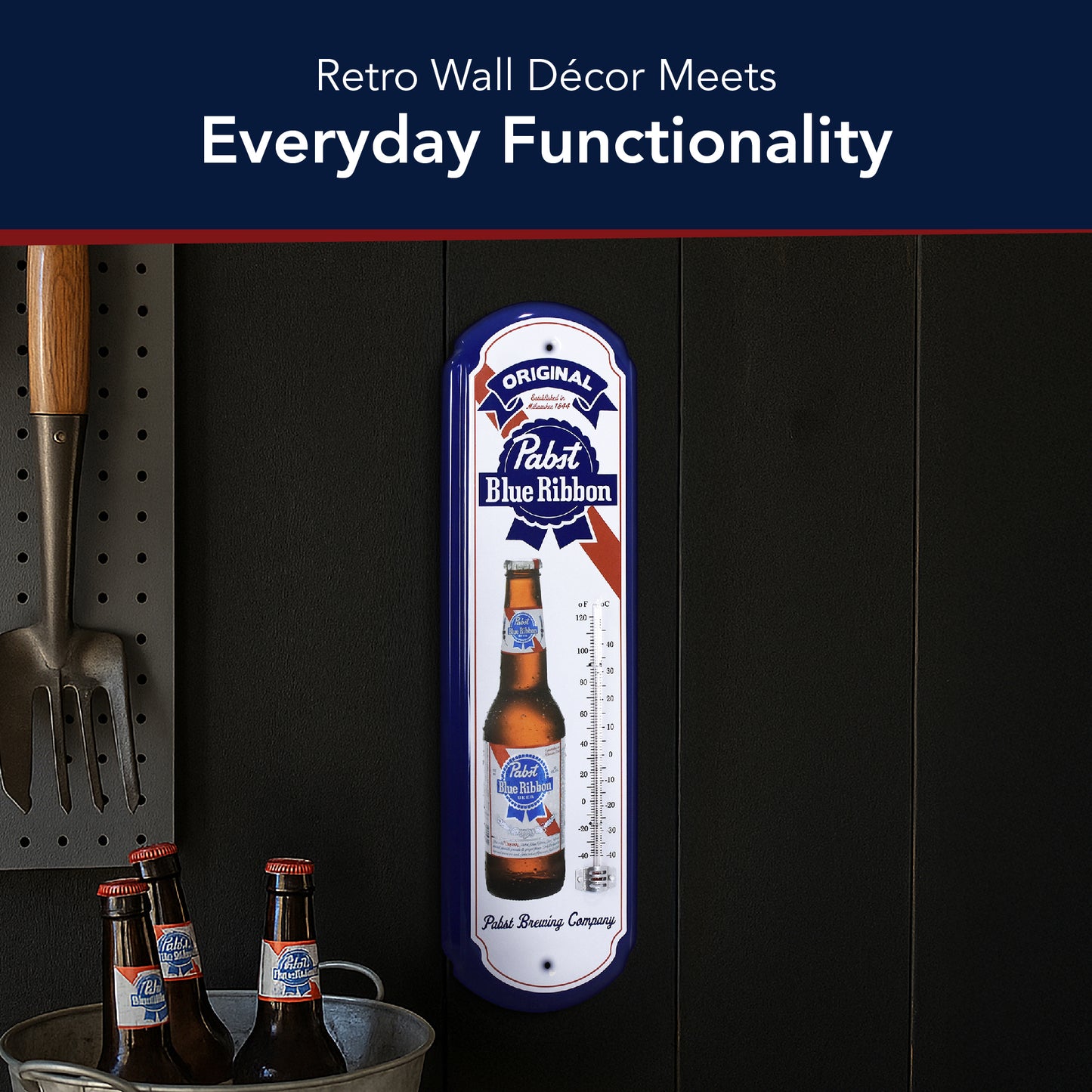 Pabst Blue Ribbon Vintage Thermometer - Indoor/Outdoor Retro Sign