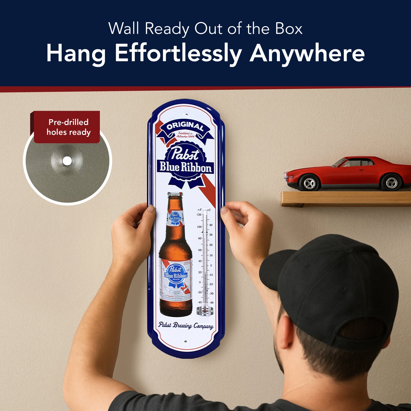 Pabst Blue Ribbon Vintage Thermometer - Indoor/Outdoor Retro Sign