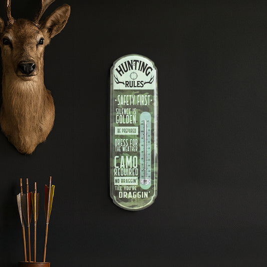 Hunting Rules Vintage Thermometer Rustic Wall Sign for Indoor/Outdoor