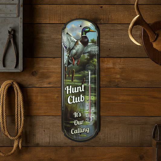 Hunt Club Vintage Thermometer Rustic Wall Sign for Indoor/Outdoor