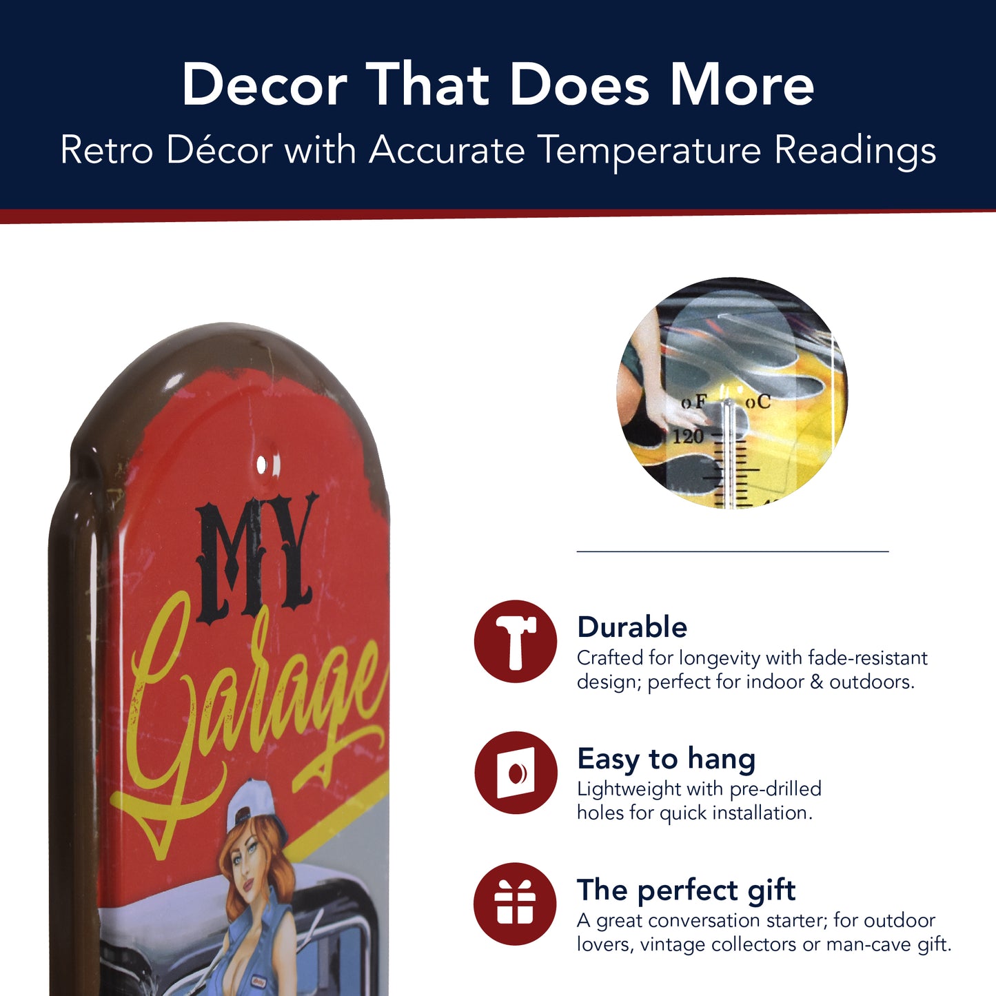 My Garage My Rules Vintage Thermometer - Indoor/Outdoor Metal Sign