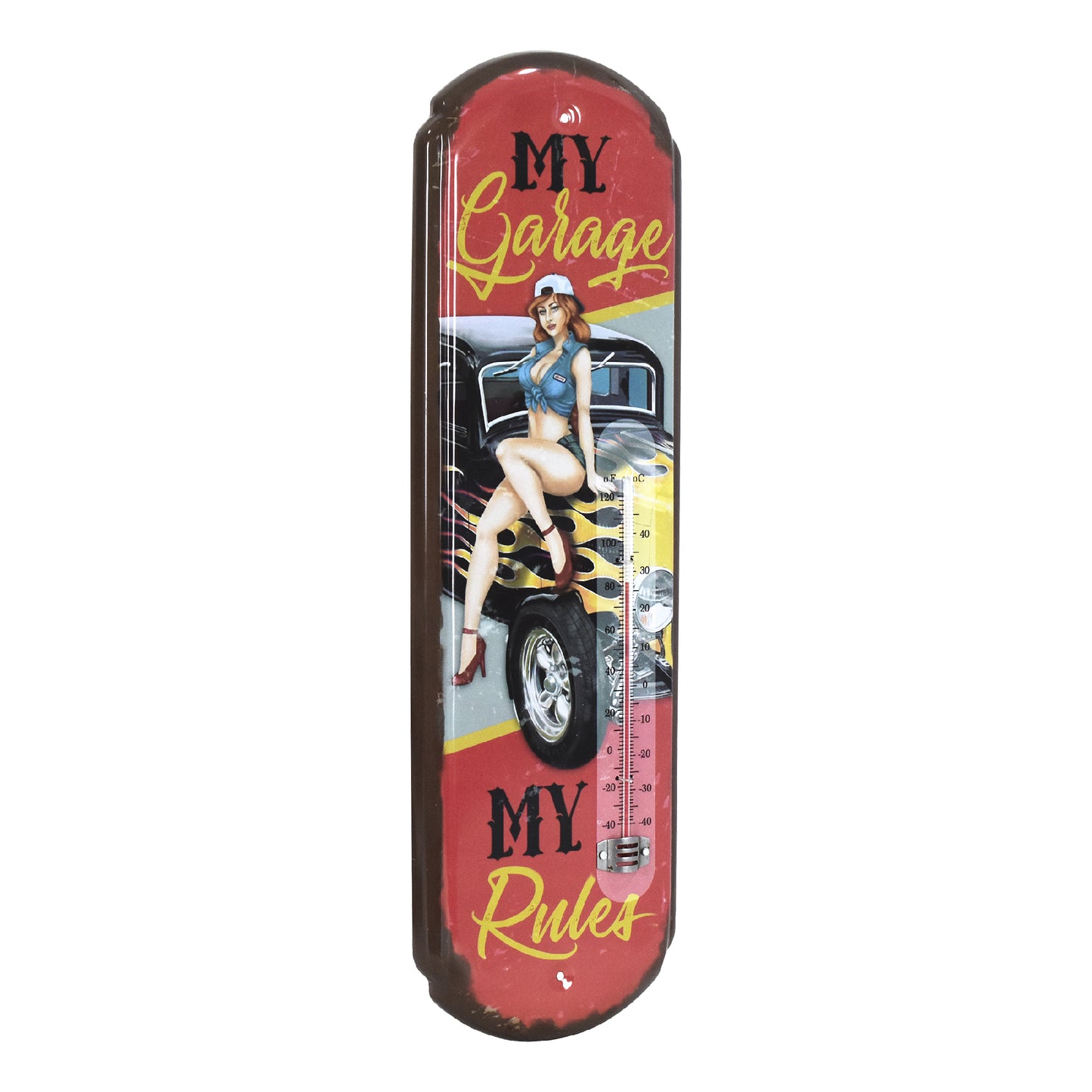 My Garage My Rules Vintage Thermometer - Indoor/Outdoor Metal Sign