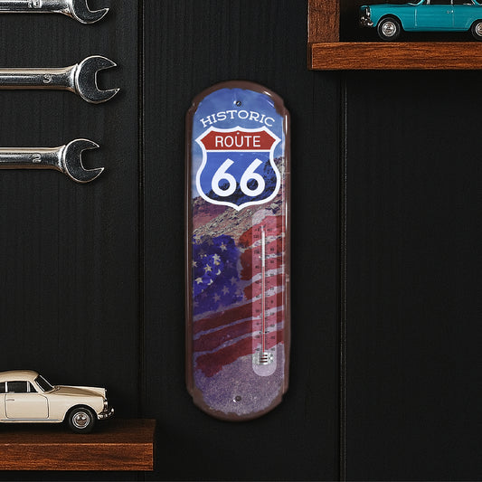 Route 66 Vintage Thermometer Metal Wall Sign - Indoor/Outdoor
