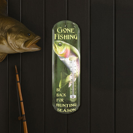 Gone Fishing Vintage Thermometer Sign - Indoor/Outdoor Rustic Wall Decor
