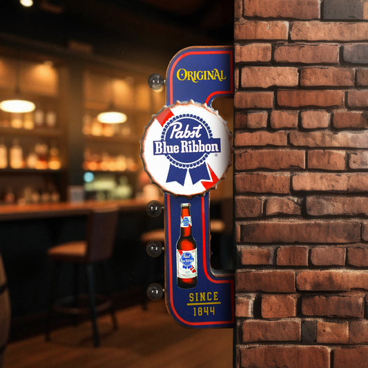 Original Pabst Blue Ribbon LED Metal Sign - Retro Marquee Wall Decor, luxury industrial style wall decor, metal, man cave, game room, and home bar decor for men.