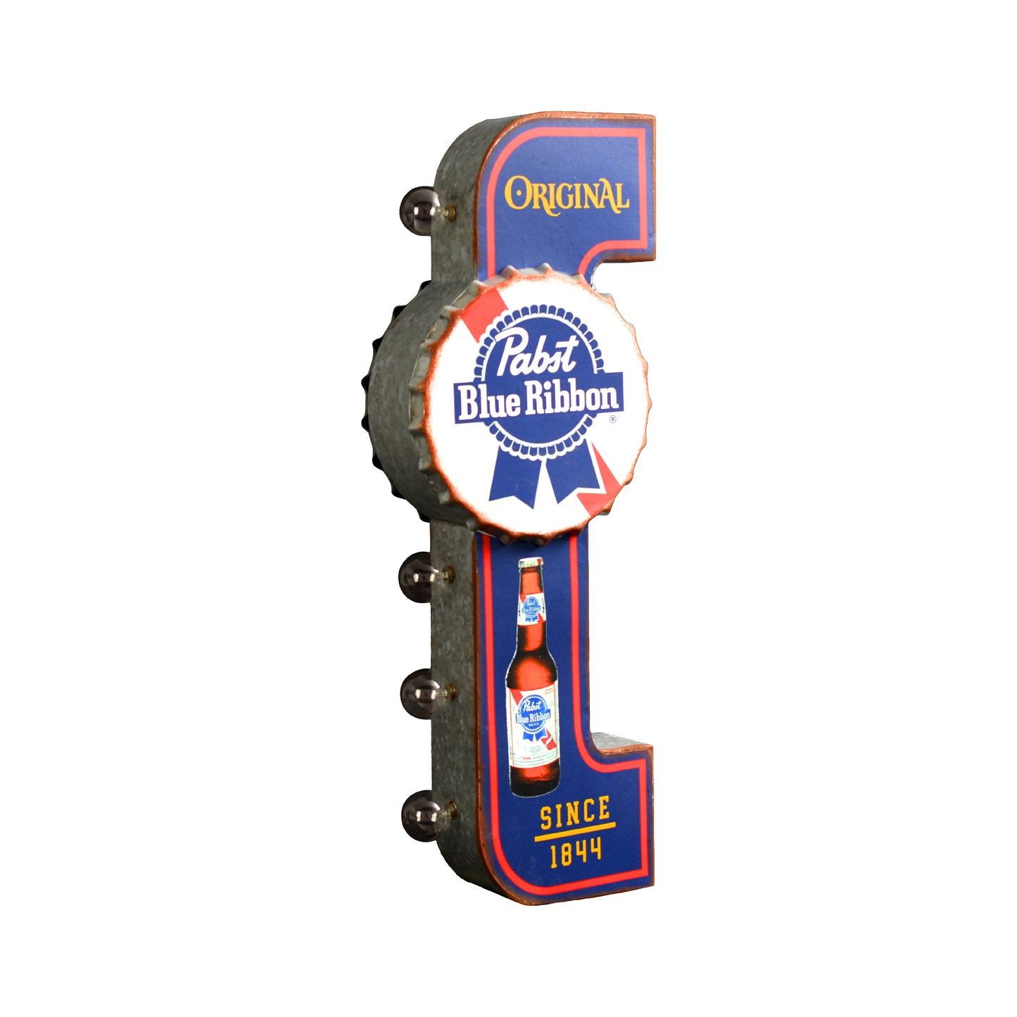 Original Pabst Blue Ribbon LED Metal Sign - Retro Marquee Wall Decor, rugged industrial style wall decor, metal, man cave, game room, and home bar decor for men, perfect for bachelor pads and first apartments.