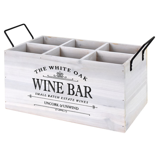 The Wine Bar 6-Bottle Wood Crate with Metal Handles - 7" H x 14" L x 8" D