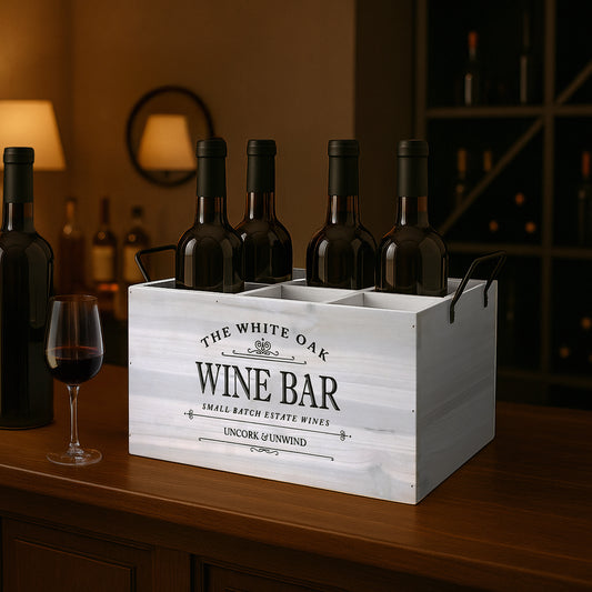 The Wine Bar 6-Bottle Wood Crate with Metal Handles - 7" H x 14" L x 8" D