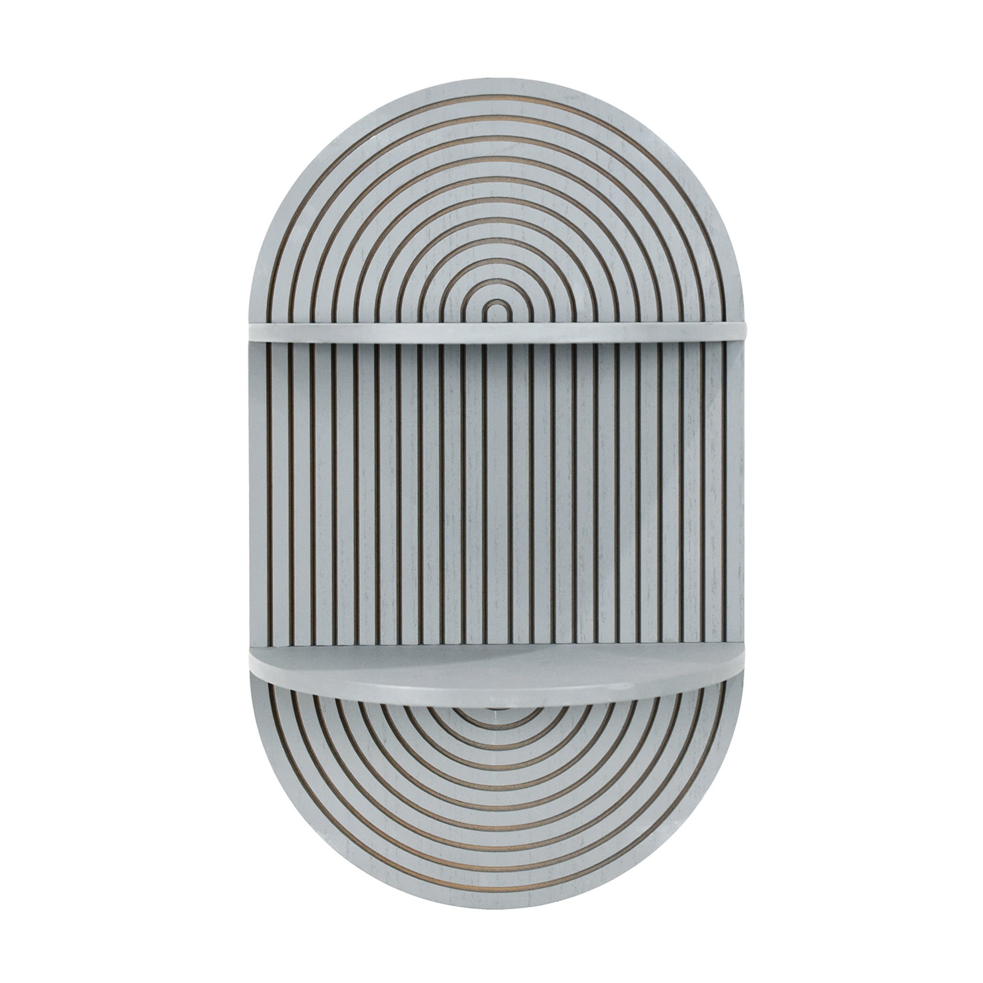 Grey Boho Arched Carved Modular Lunar Ledges 2-Tier Floating Wall Shelf