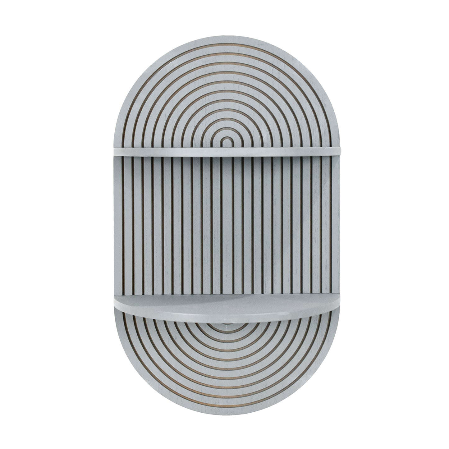 Grey Boho Arched Carved Modular Lunar Ledges 2-Tier Floating Wall Shelf