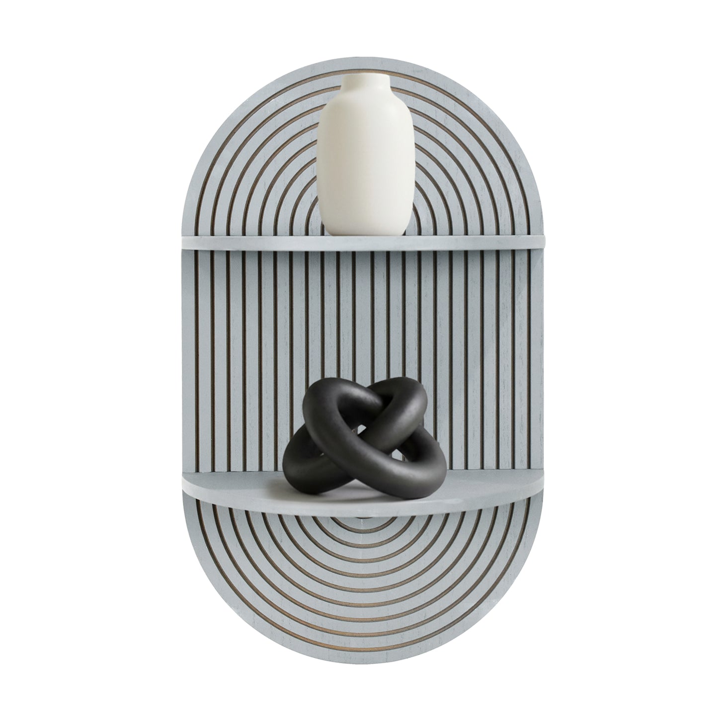 Grey Boho Arched Carved Modular Lunar Ledges 2-Tier Floating Wall Shelf