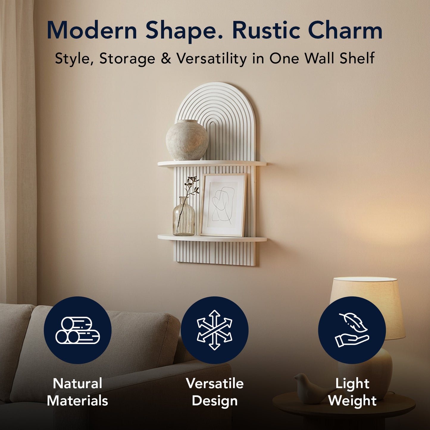 White Boho Arched Lunar Ledges 2-Tier Floating Wall Shelf