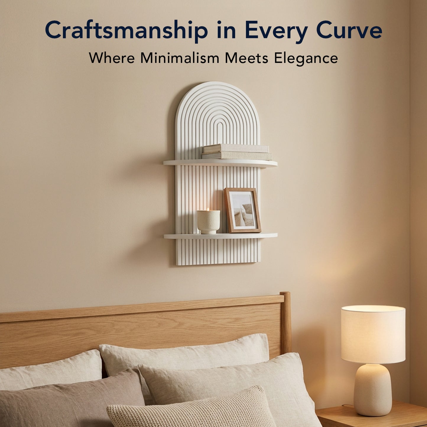 White Boho Arched Lunar Ledges 2-Tier Floating Wall Shelf