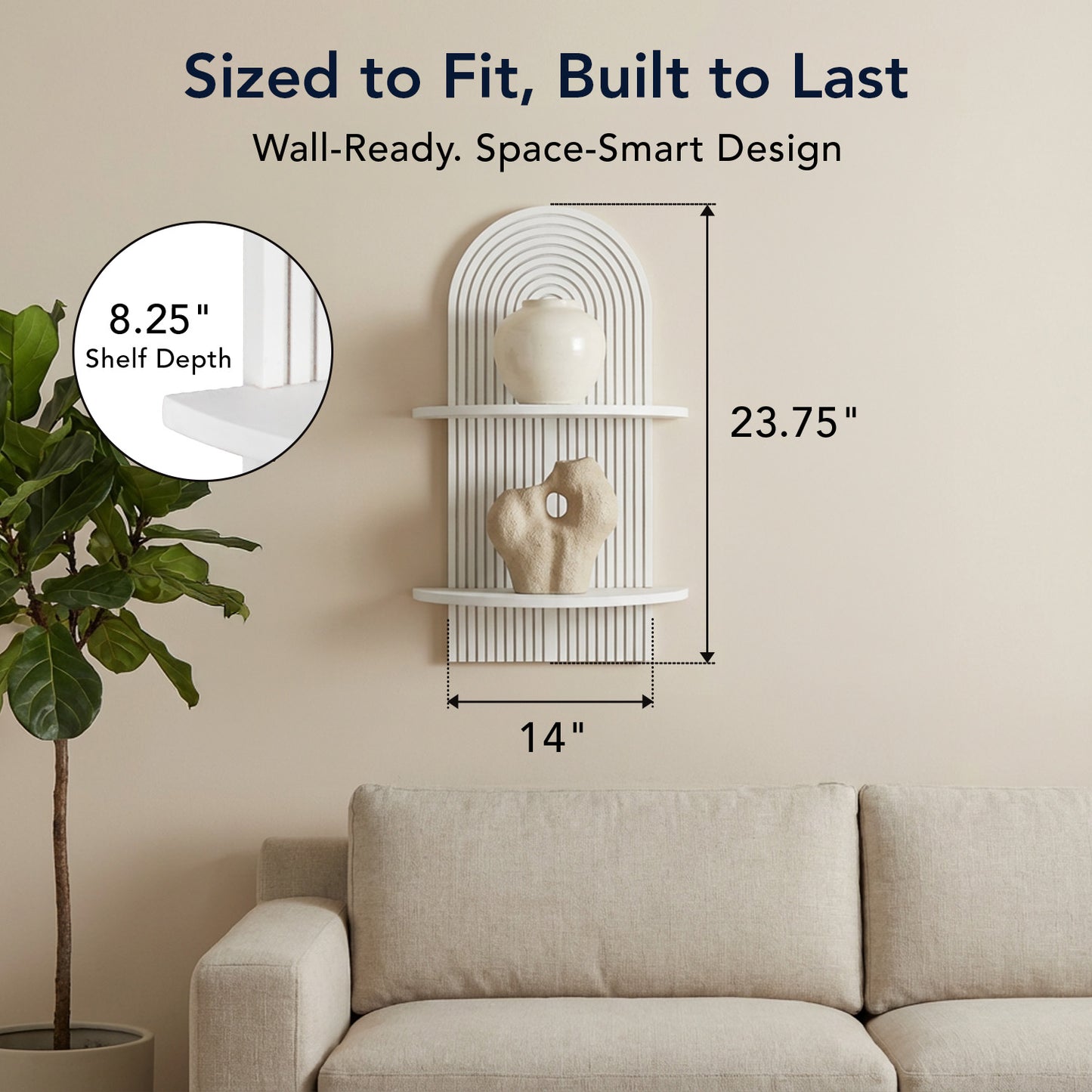 White Boho Arched Lunar Ledges 2-Tier Floating Wall Shelf