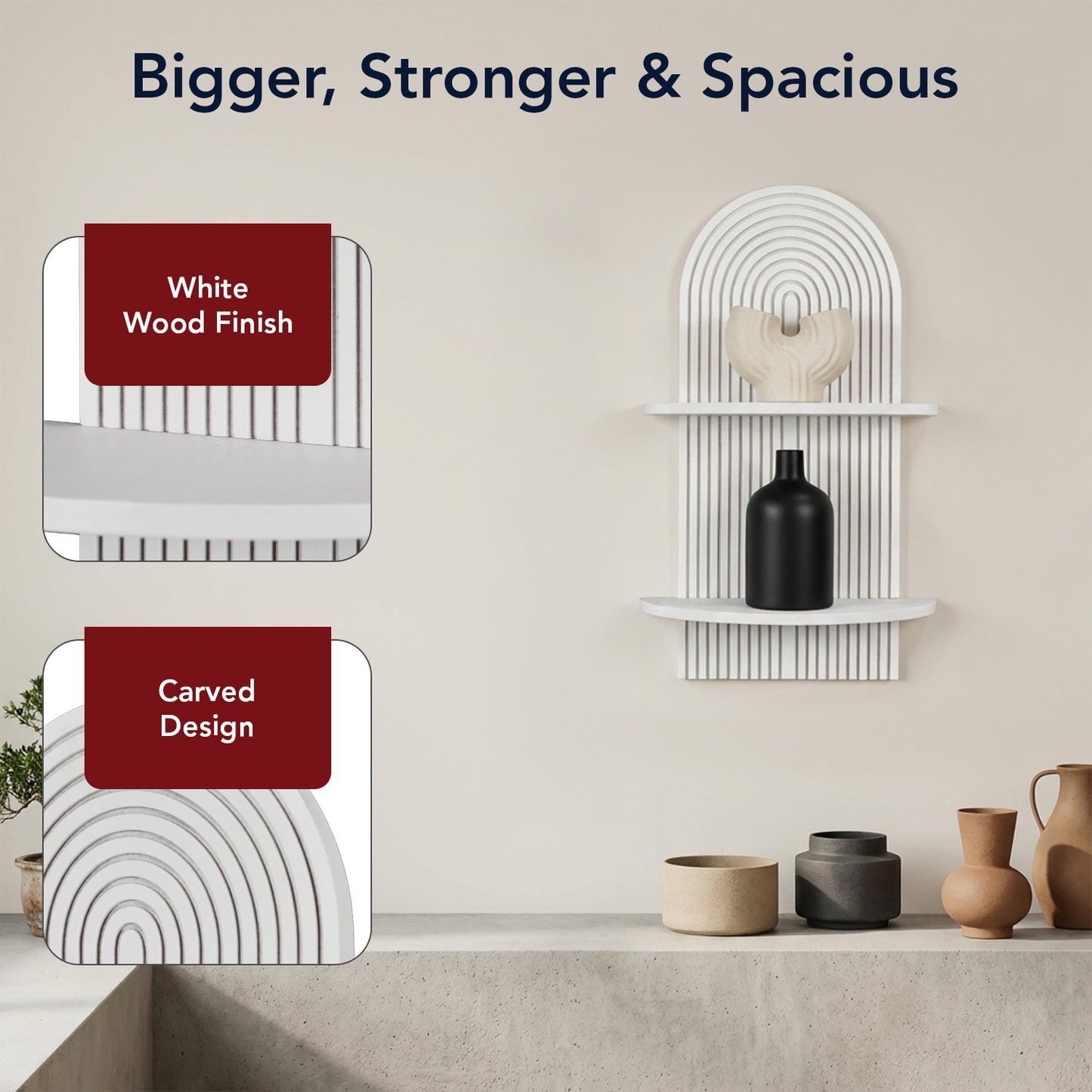 White Boho Arched Lunar Ledges 2-Tier Floating Wall Shelf