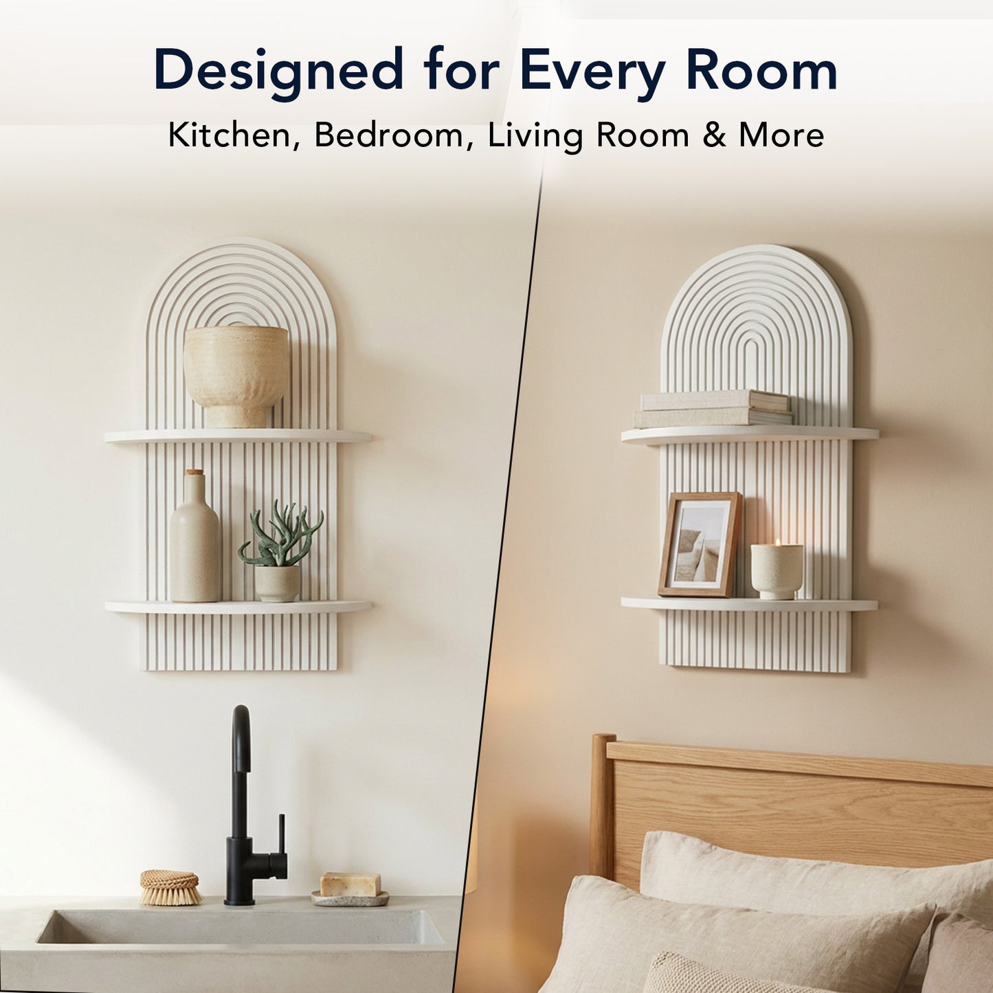 White Boho Arched Lunar Ledges 2-Tier Floating Wall Shelf