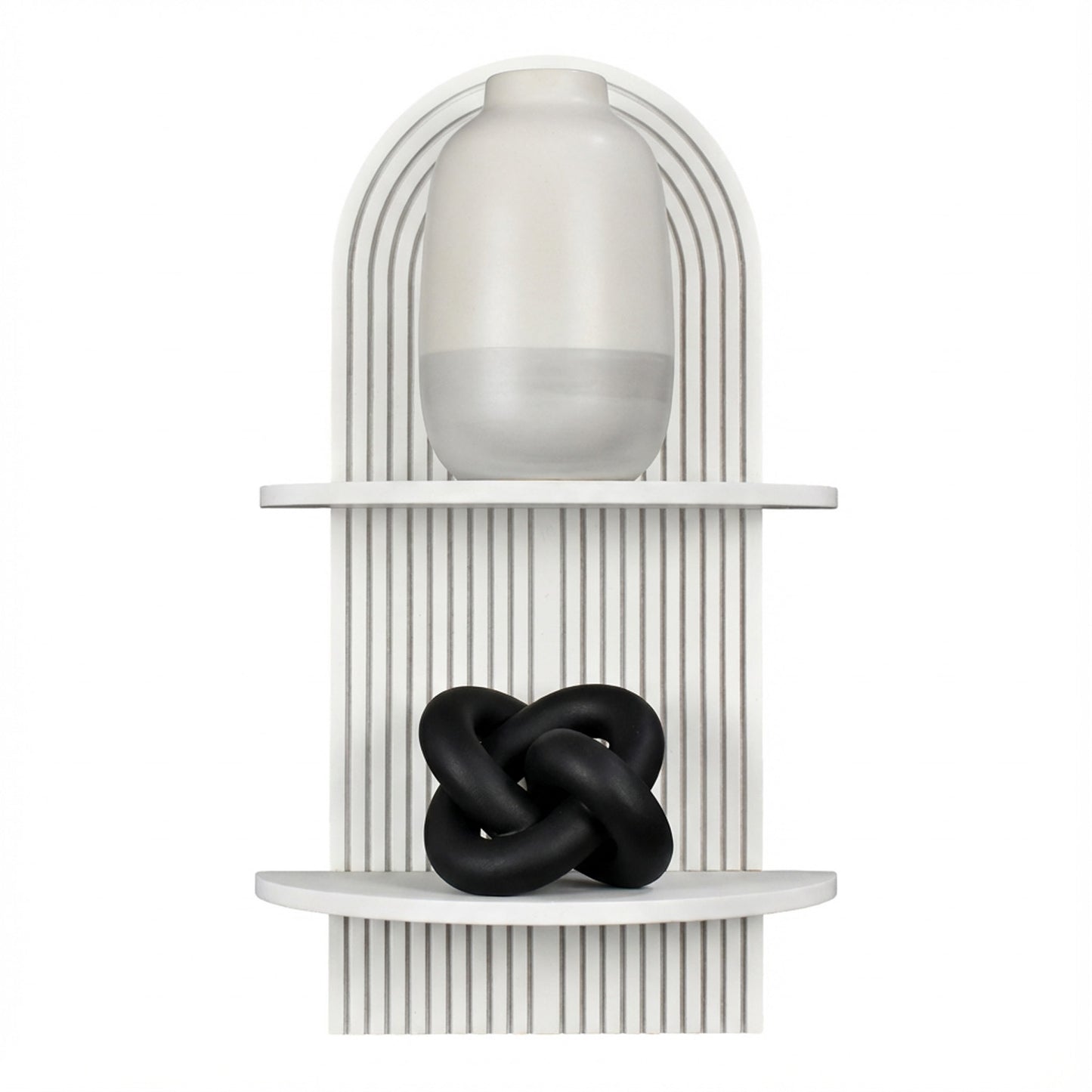 White Boho Arched Lunar Ledges 2-Tier Floating Wall Shelf