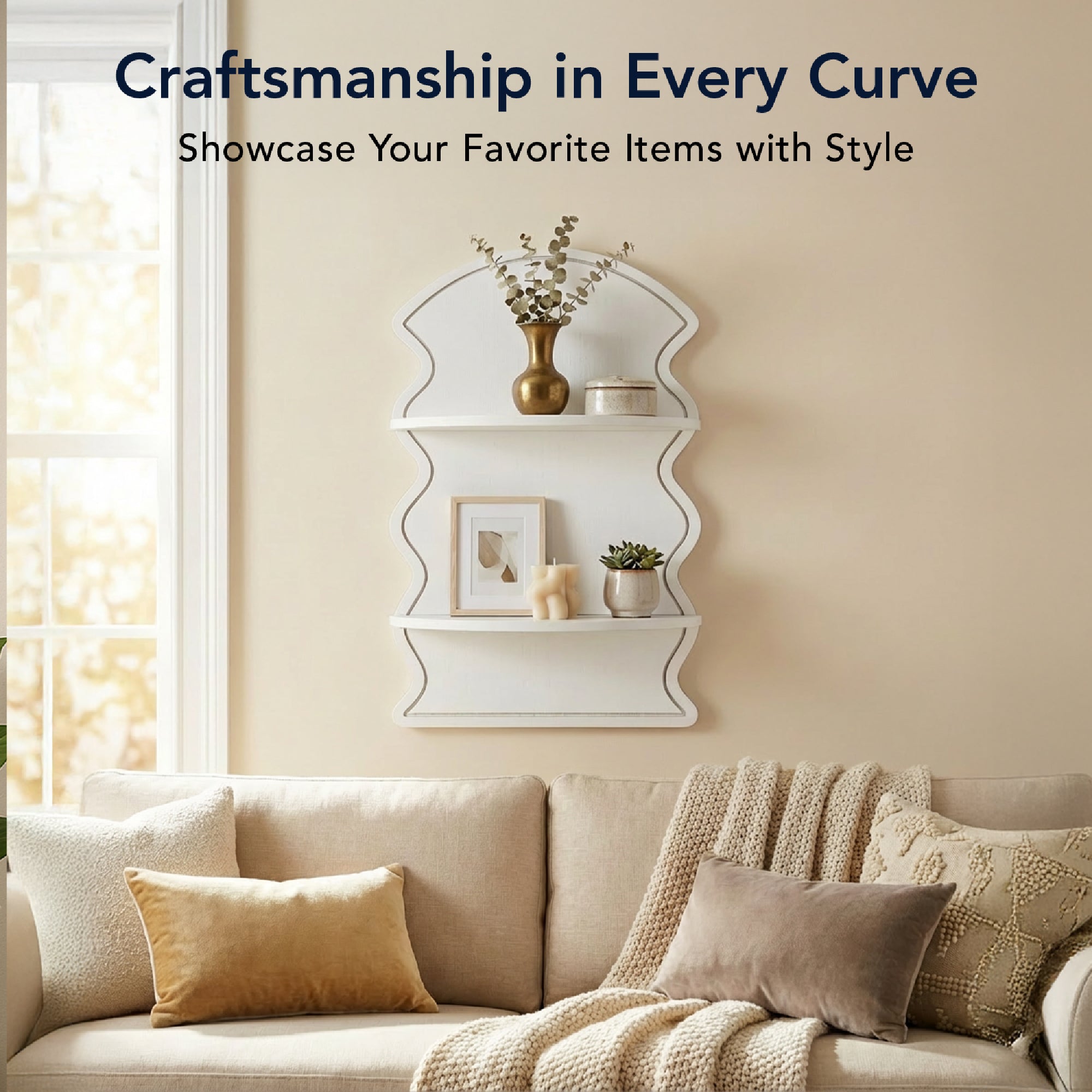 White Wavy Arched Lunar Ledges 2-Tier Floating Wall Shelf