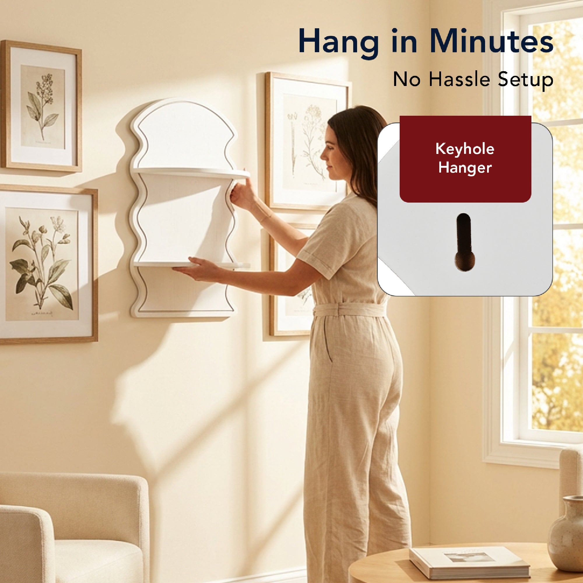 White Wavy Arched Lunar Ledges 2-Tier Floating Wall Shelf