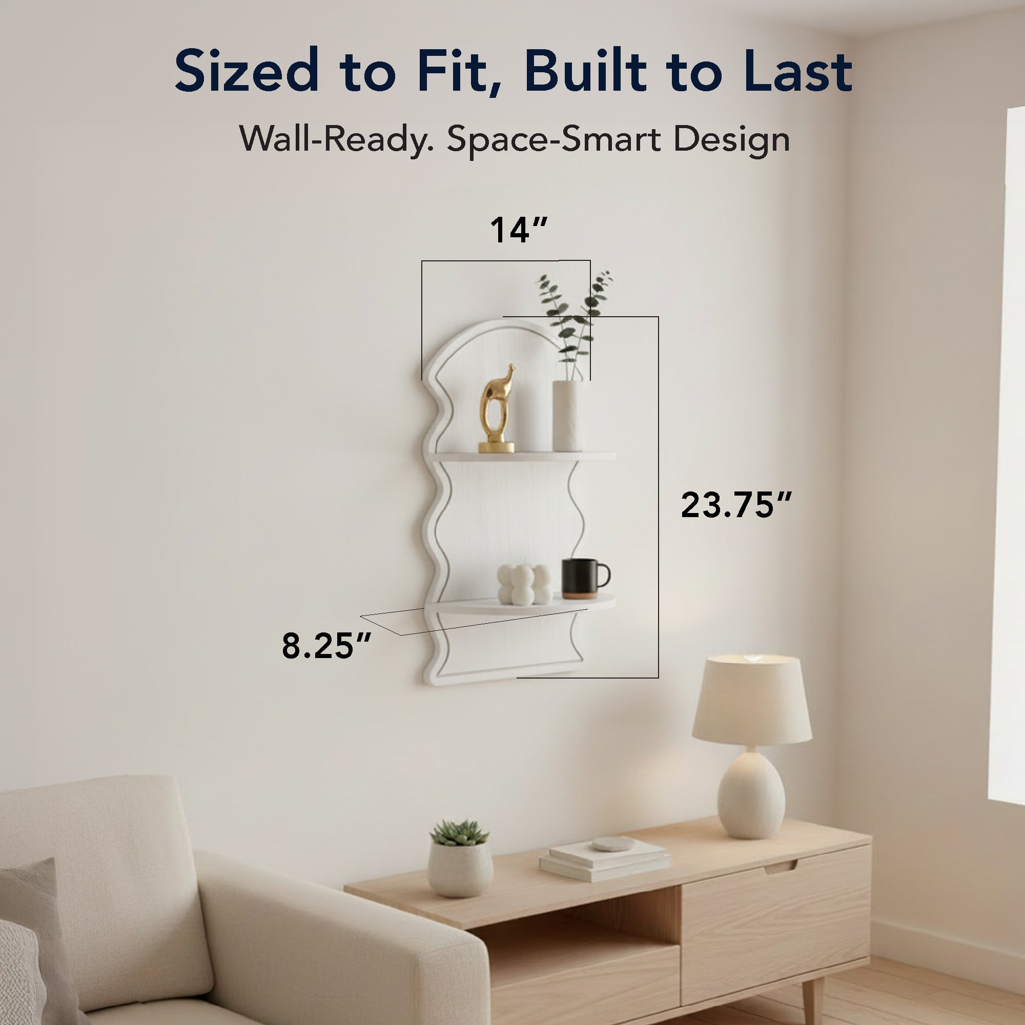 White Wavy Arched Lunar Ledges 2-Tier Floating Wall Shelf