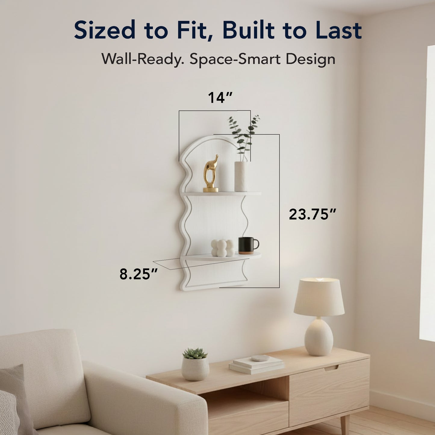 White Wavy Arched Lunar Ledges 2-Tier Floating Wall Shelf