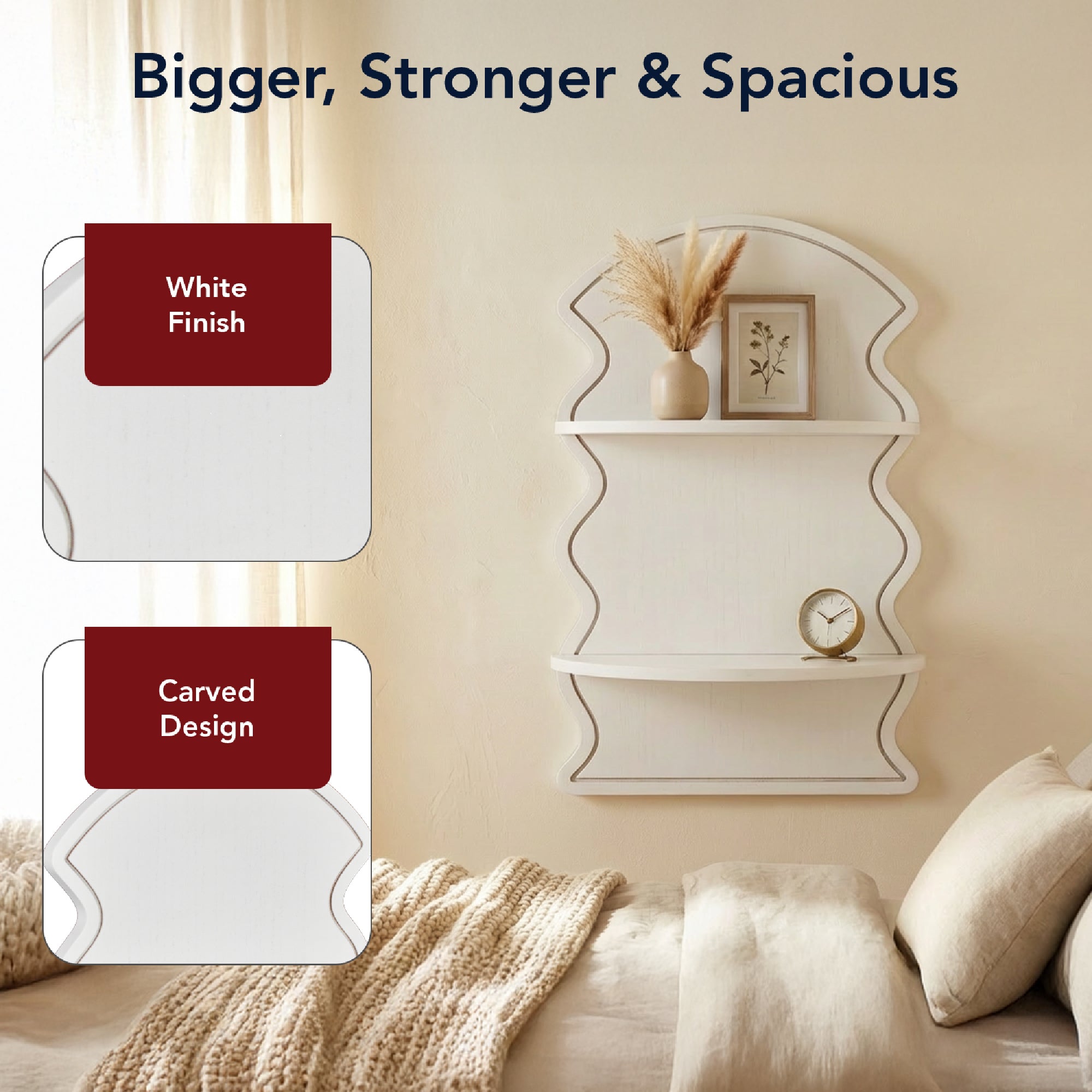 White Wavy Arched Lunar Ledges 2-Tier Floating Wall Shelf