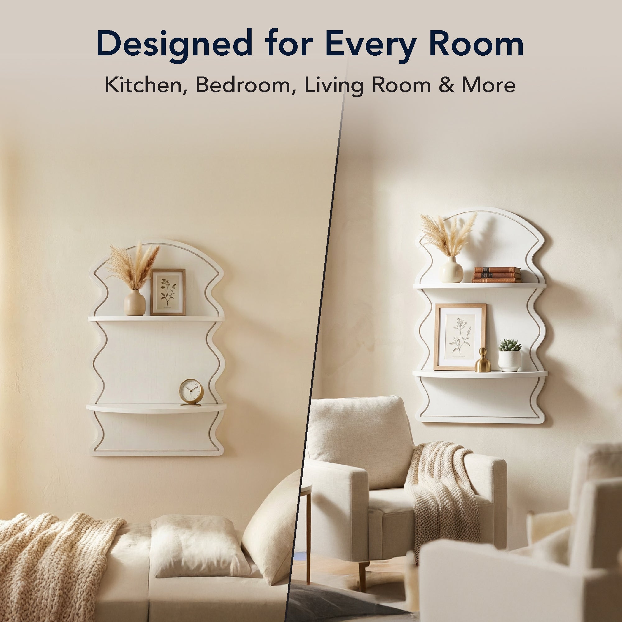 White Wavy Arched Lunar Ledges 2-Tier Floating Wall Shelf