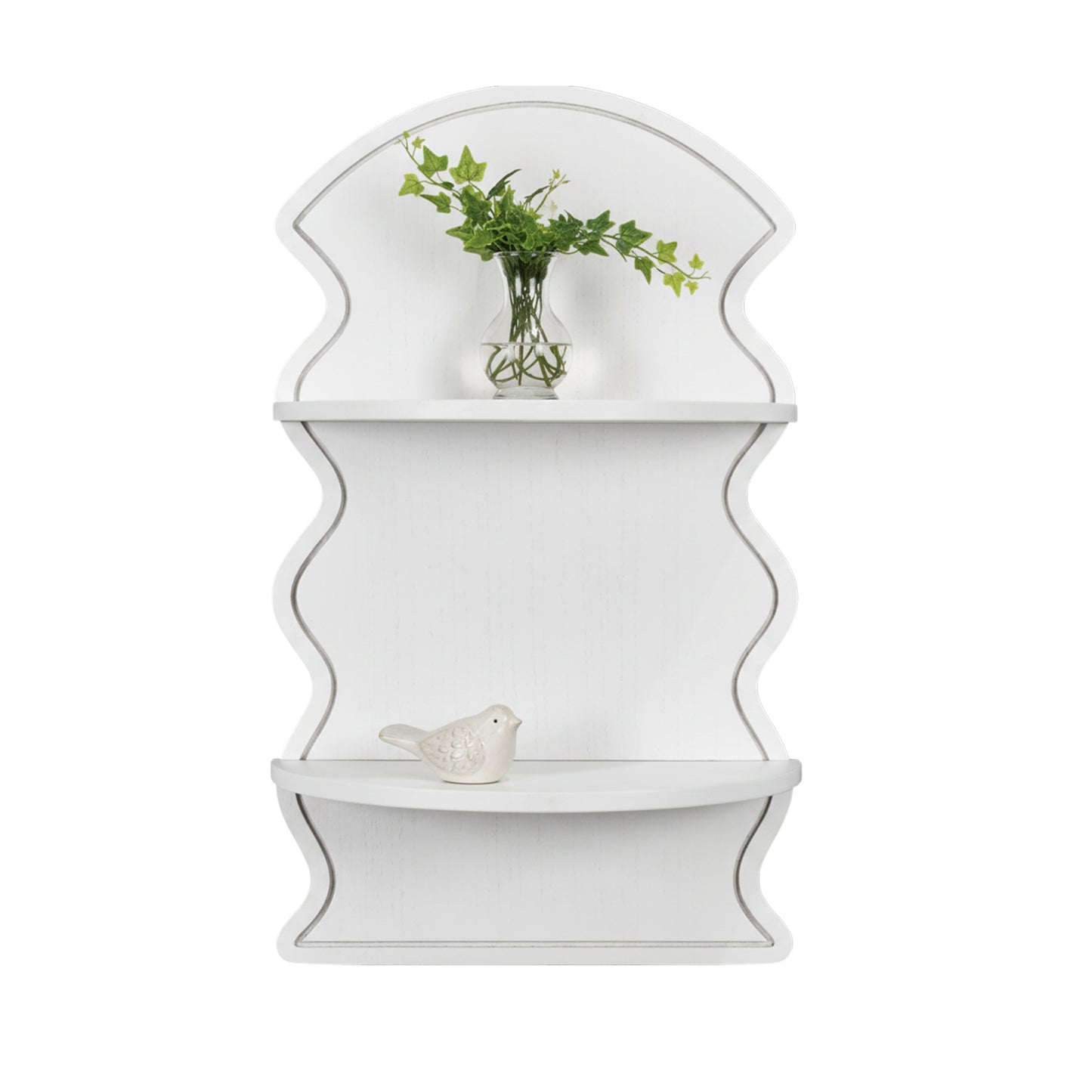 White Wavy Arched Lunar Ledges 2-Tier Floating Wall Shelf