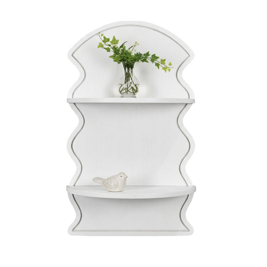 White Wavy Arched Lunar Ledges 2-Tier Floating Wall Shelf