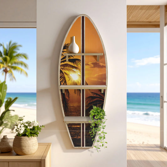 Hawaiian Sunset Surfboard Wall Shelf - Tropical Wall Decor