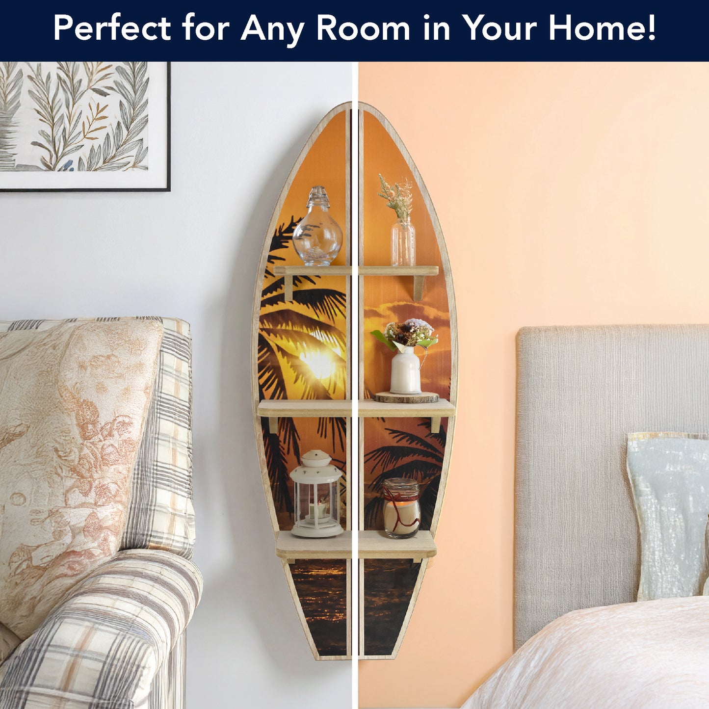 Hawaiian Sunset Surfboard Wall Shelf - Tropical Wall Decor