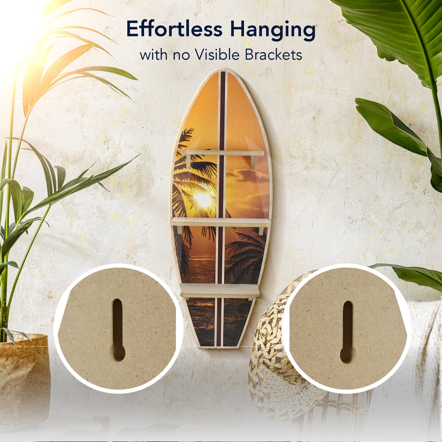 Hawaiian Sunset Surfboard Wall Shelf - Tropical Wall Decor
