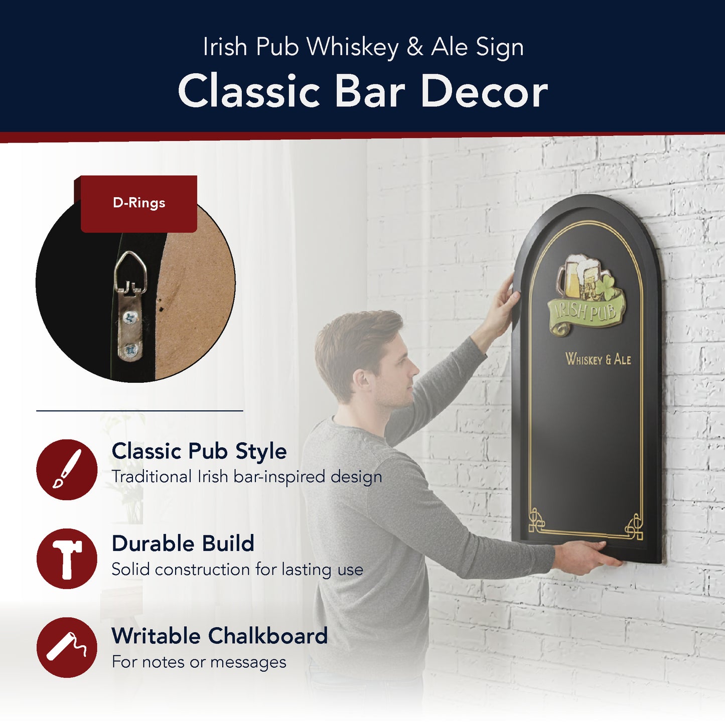 Irish Pub Whiskey & Ale Chalkboard Wall Decor Bar Sign