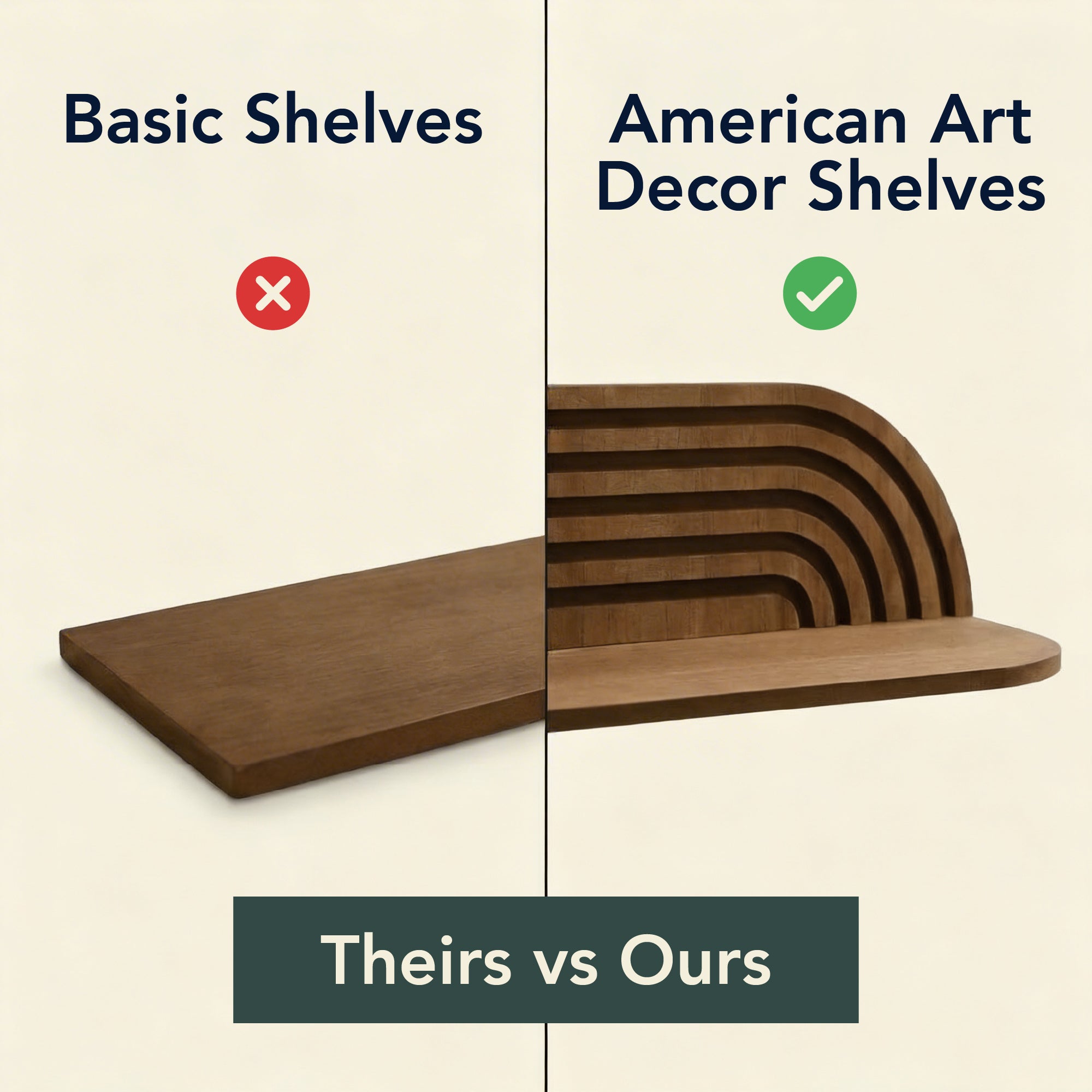 minimalist horizontal carved floating wall shelf set of two in dark walnut finish, decorative wood shelves for living room, bedroom, bathroom, and kitchen wall storage