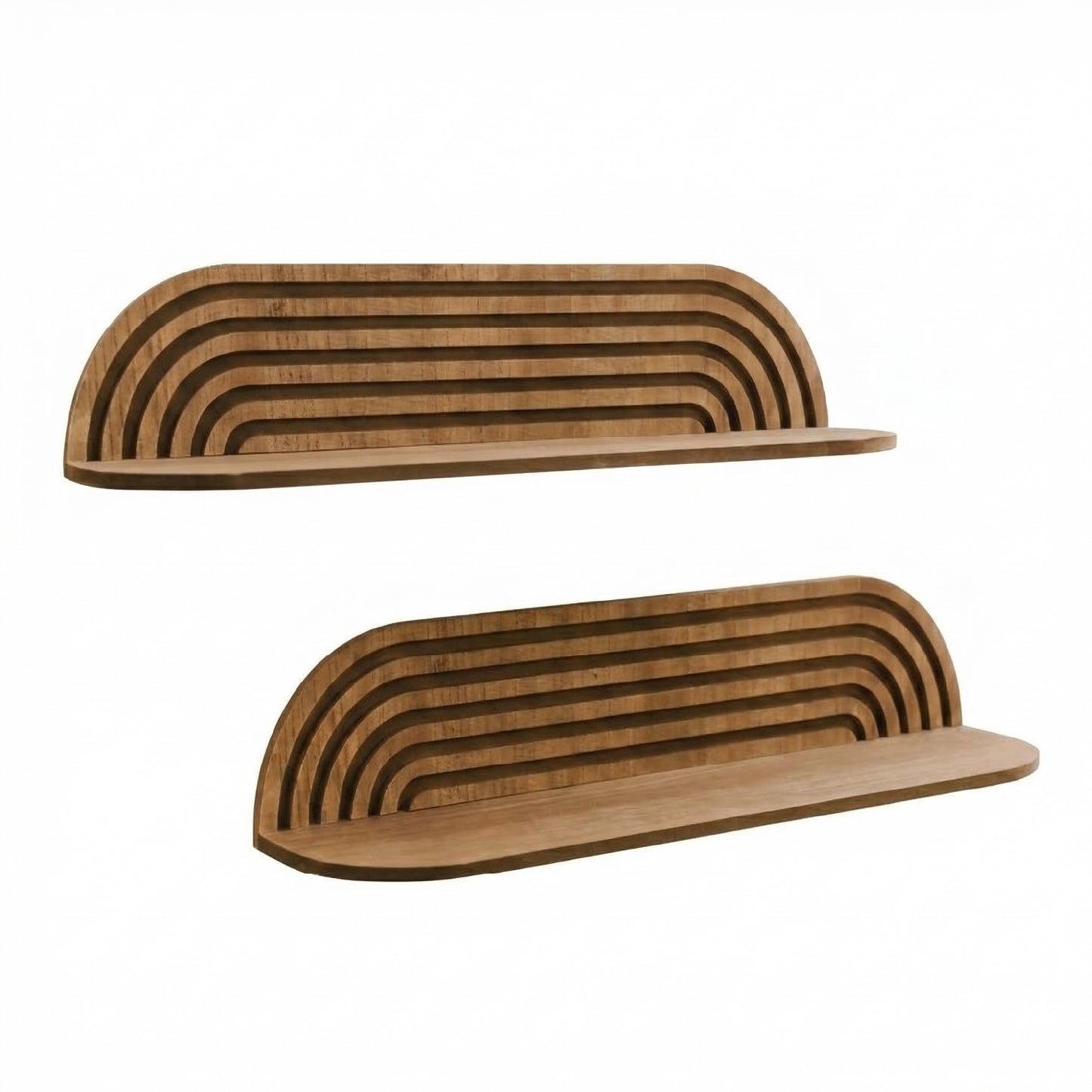 minimalist horizontal carved floating wall shelf set of two in dark walnut finish, decorative wood shelves for living room, bedroom, bathroom, and kitchen wall storage