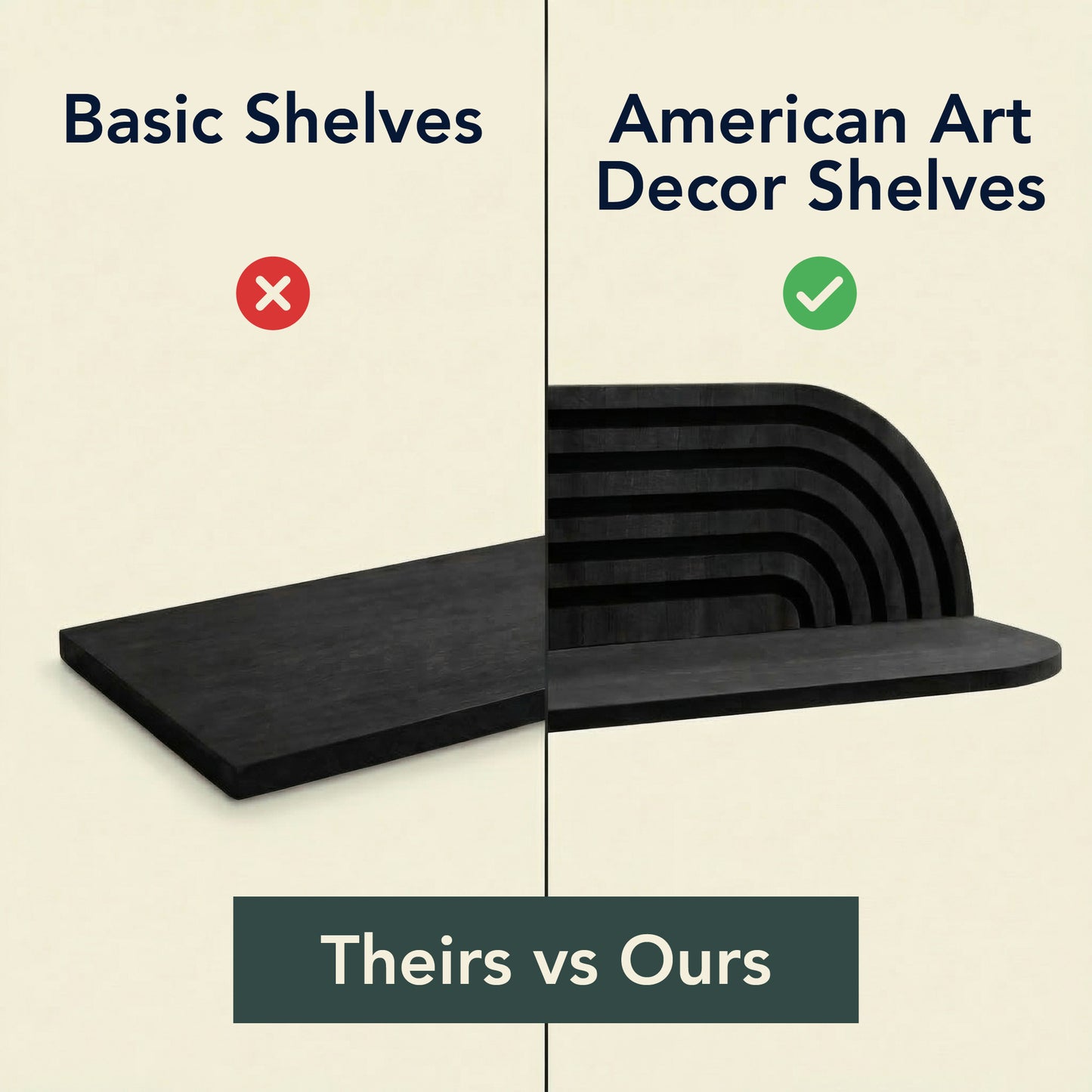 minimalist black horizontal carved floating wall shelf set of two, decorative wood wall shelves for modern living room, bedroom, bathroom, and kitchen storage