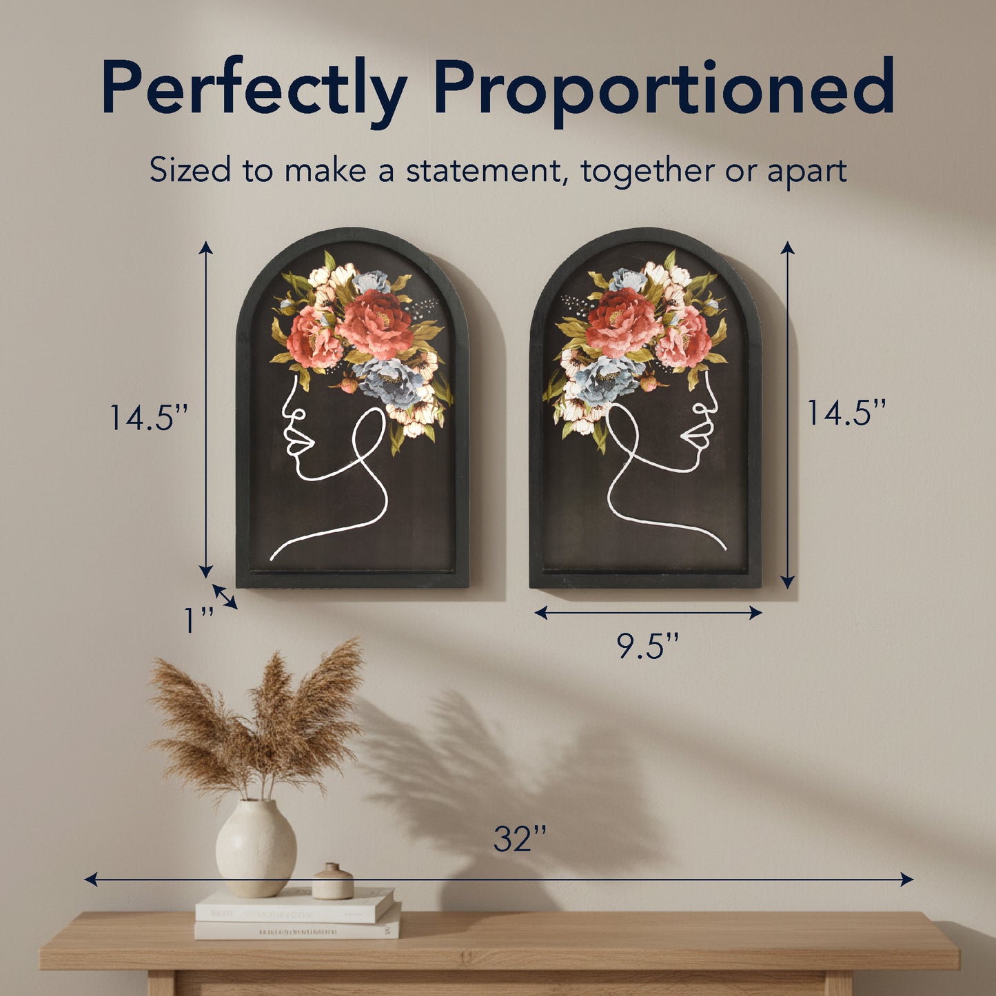 black arched framed metal white wire women with bouquet wall art set of two, natural veneer decorative wall sculpture for modern farmhouse interior