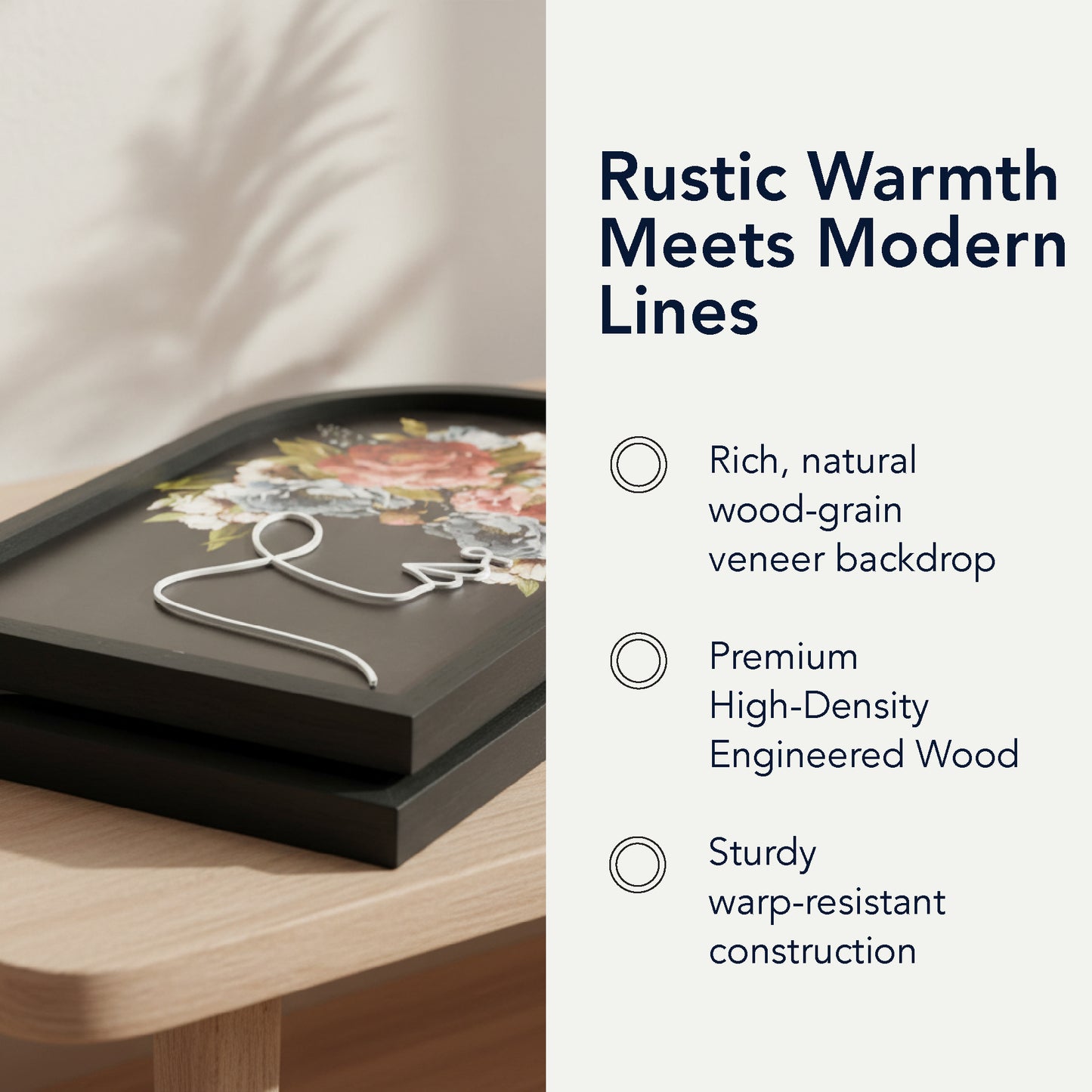 black arched framed metal white wire women with bouquet wall art set of two, natural veneer decorative wall sculpture for modern farmhouse interior