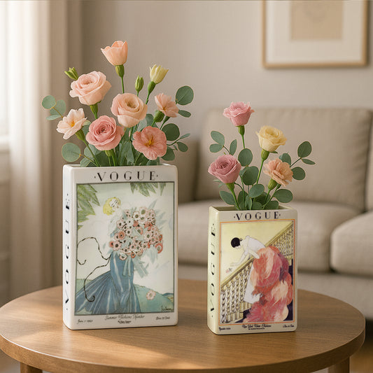 Vintage Vogue Ceramic Book Vase Set - Fashion-Inspired Decor
