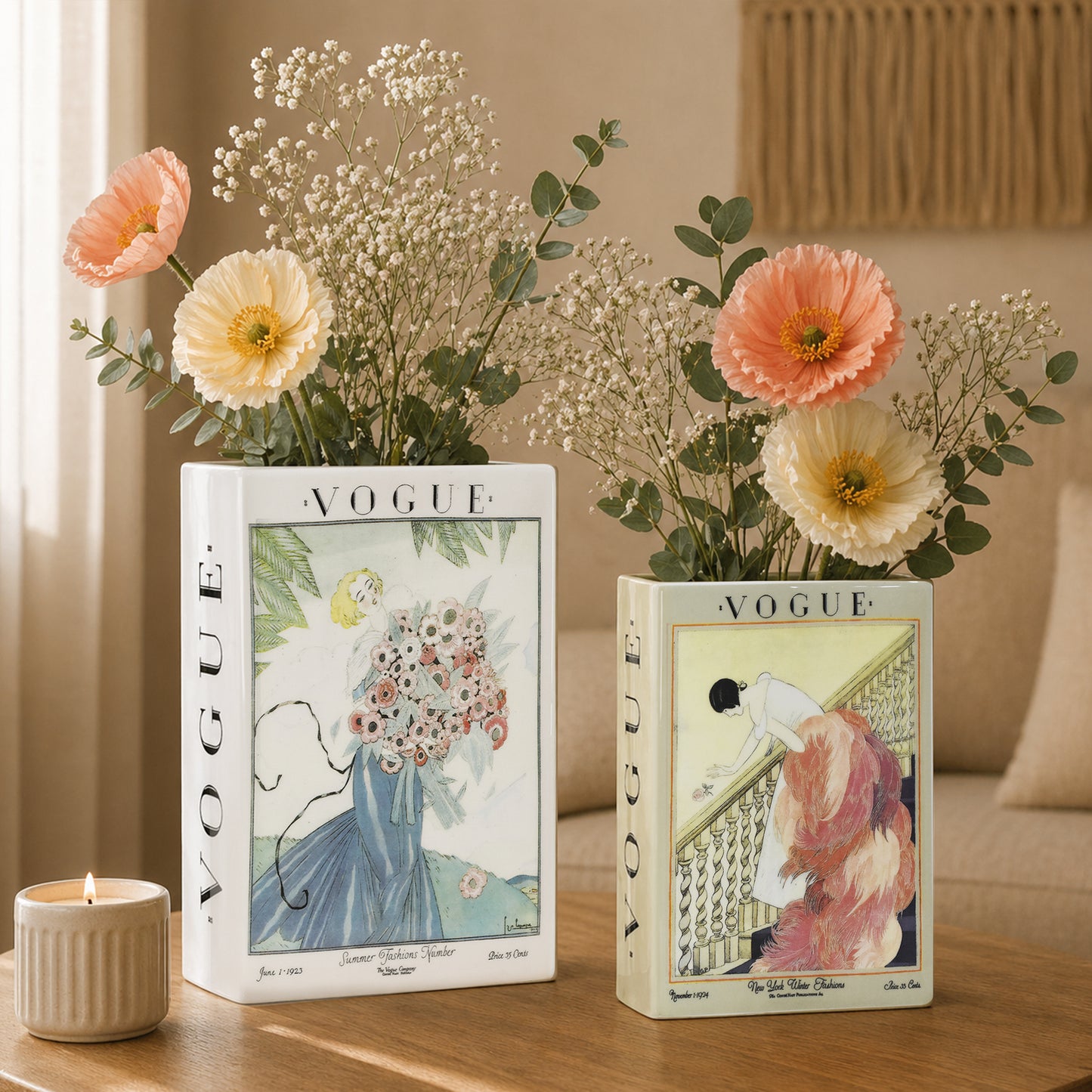 Vintage Vogue Ceramic Book Vase Set - Fashion-Inspired Decor