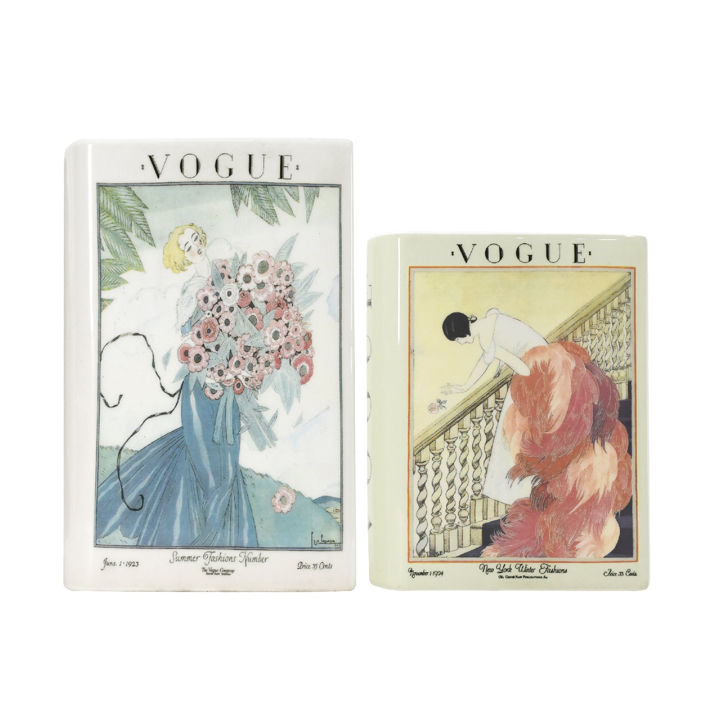 Vintage Vogue Ceramic Book Vase Set - Fashion-Inspired Decor