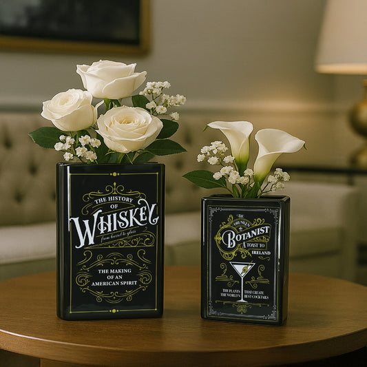 Whiskey & Botanist Ceramic Book Vase Set, 2 pc - Bar Decor