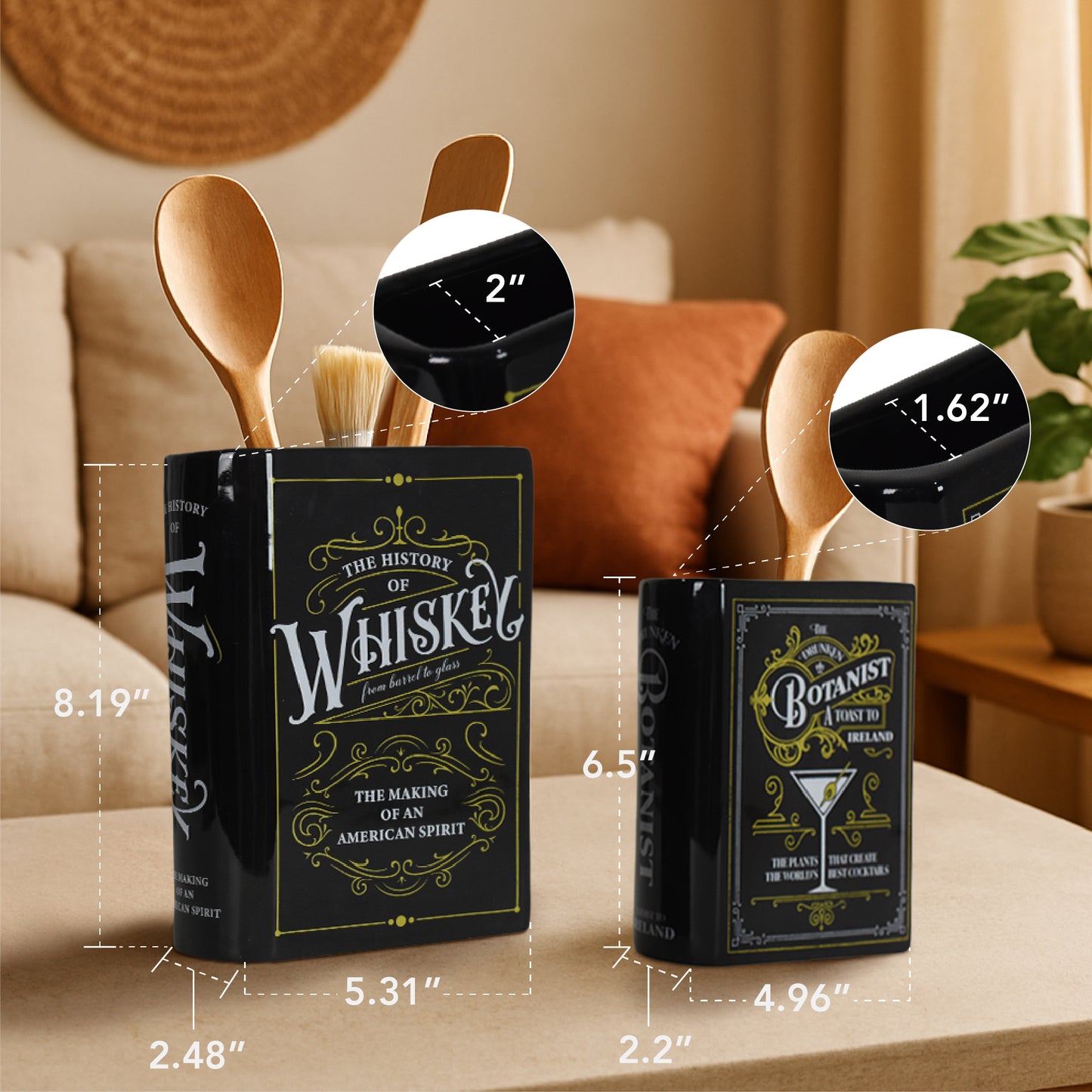 Whiskey & Botanist Ceramic Book Vase Set, 2 pc - Bar Decor
