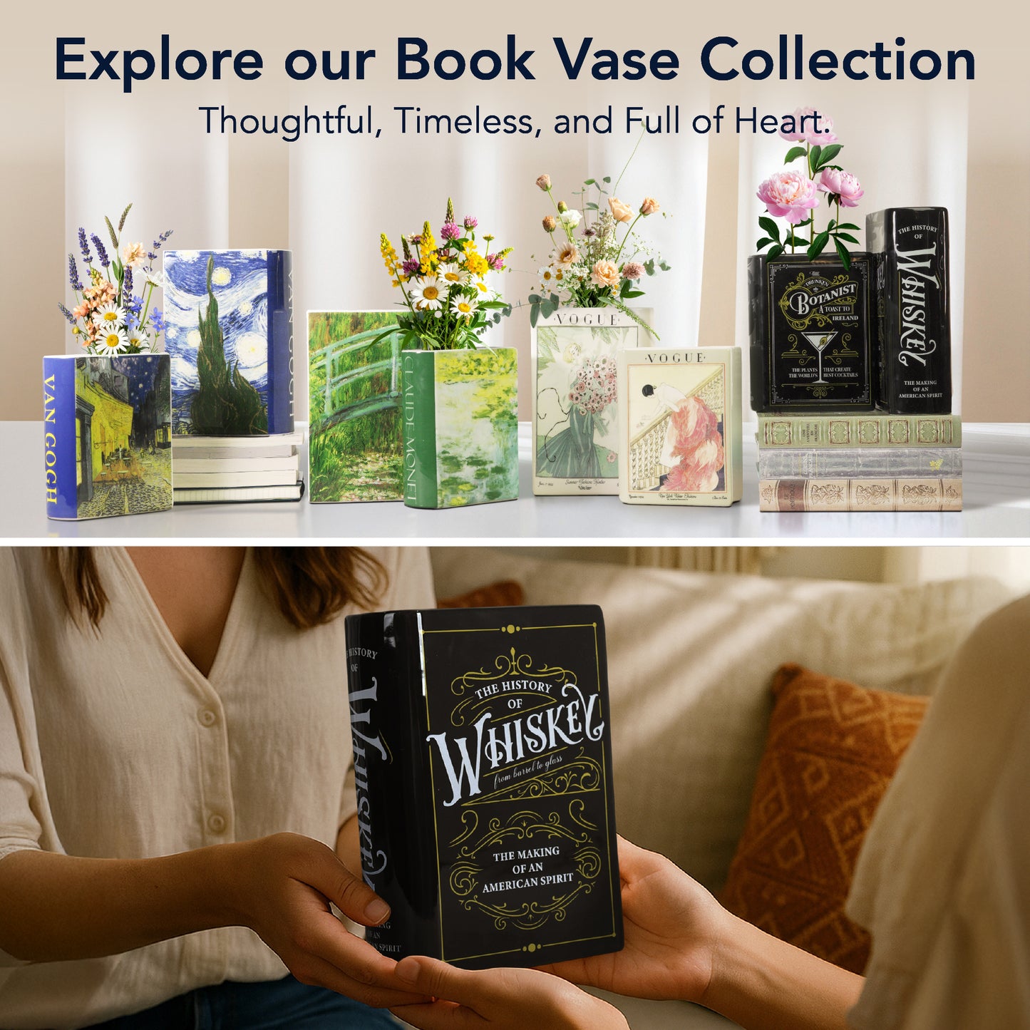 Whiskey & Botanist Ceramic Book Vase Set, 2 pc - Bar Decor